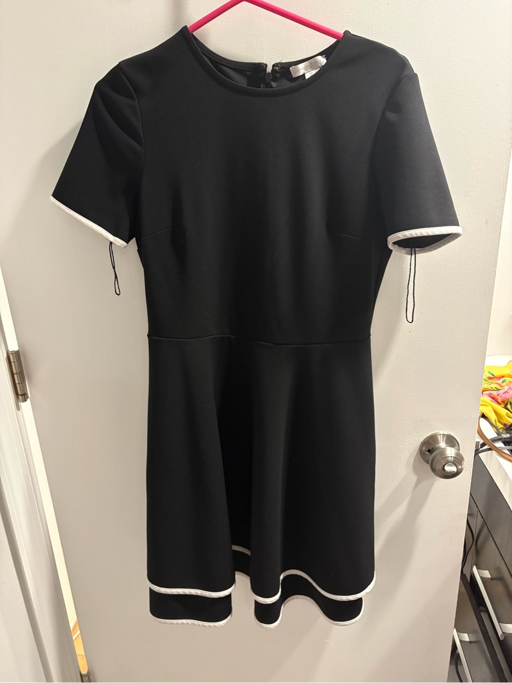 London Times Black Dress with White Label Detail